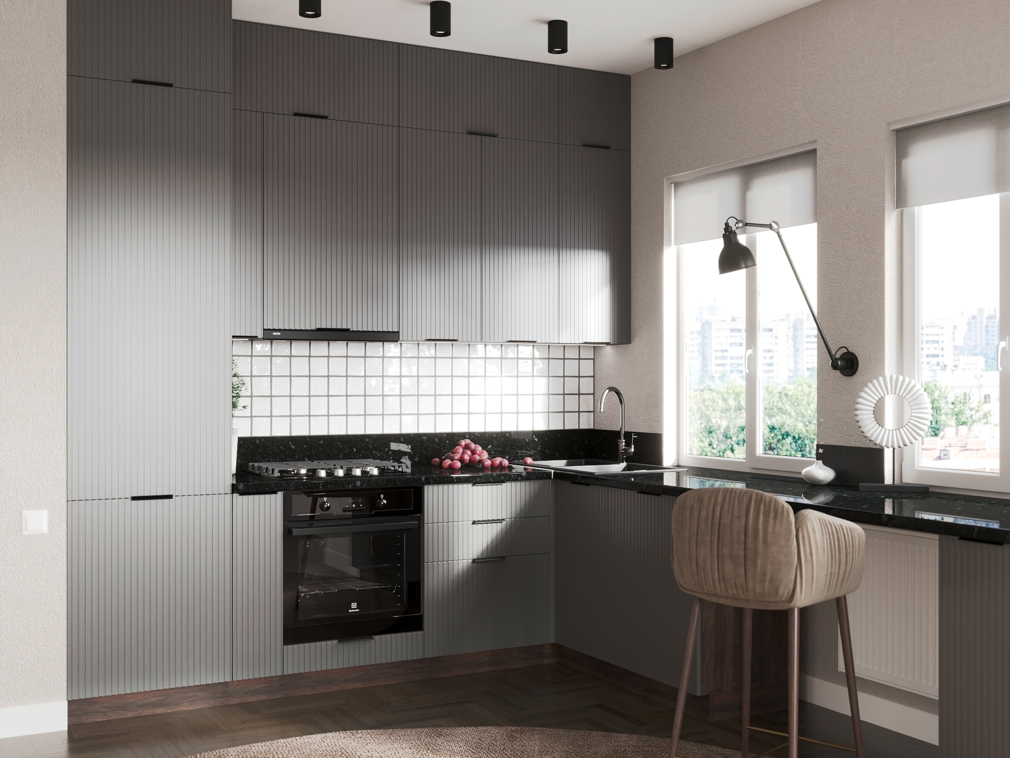 Кухня Сиэль Royal Platinum Grey МДФ угловая